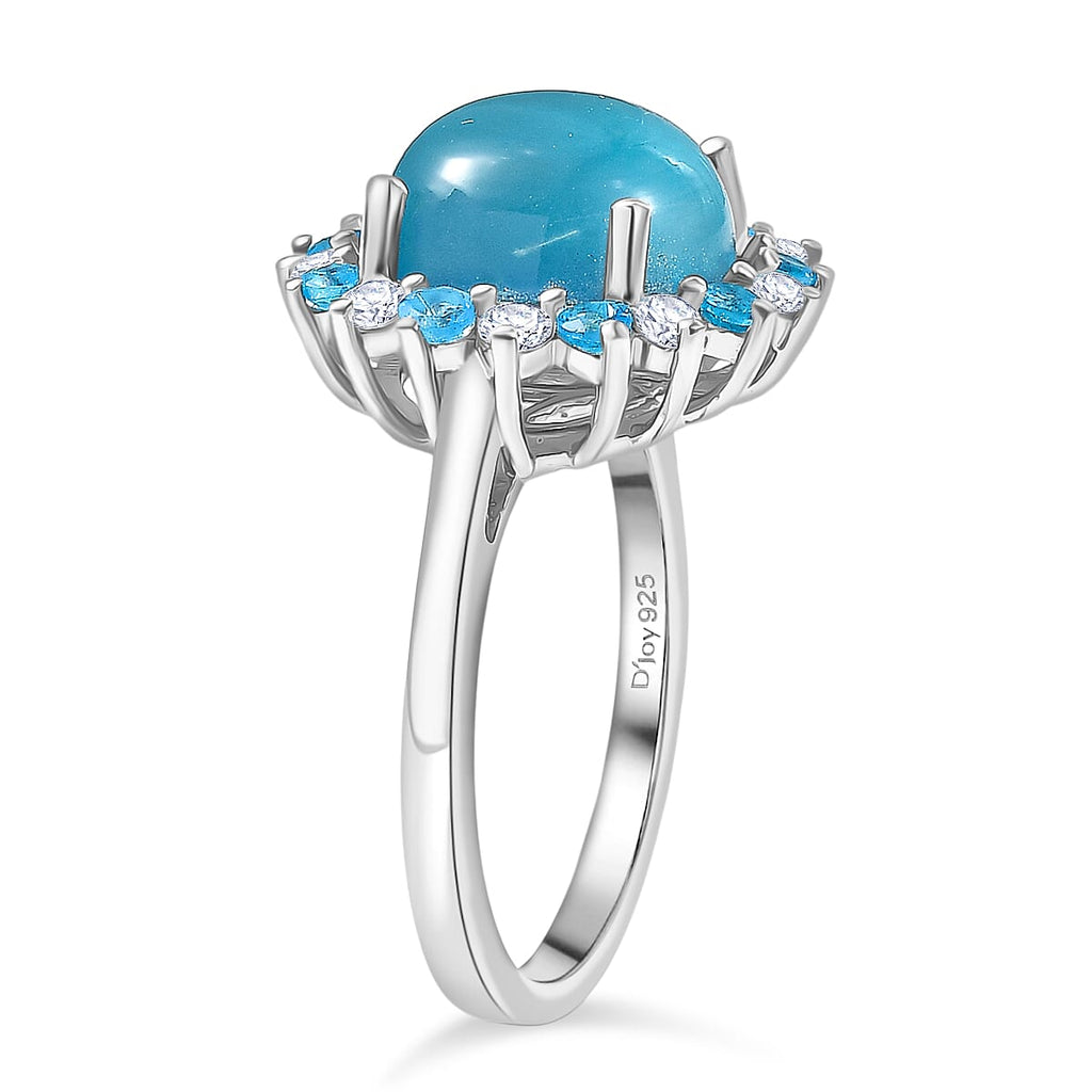 D'Joy Paraiba Moonstone, White Zircon & Neon Apatite Halo Ring in Rhodium Overlay Sterling Silver 4.77 Ct._8324650_3