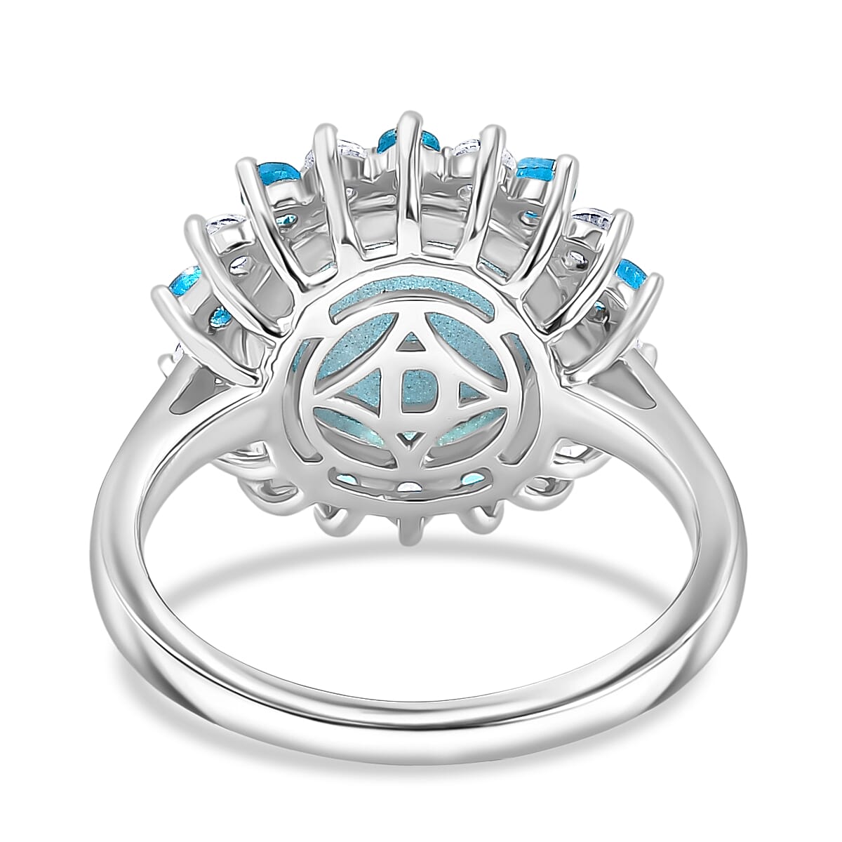 D'Joy Paraiba Moonstone, White Zircon &amp; Neon Apatite Halo Ring in Rhodium Overlay Sterling Silver 4.77 Ct. 8324650 5