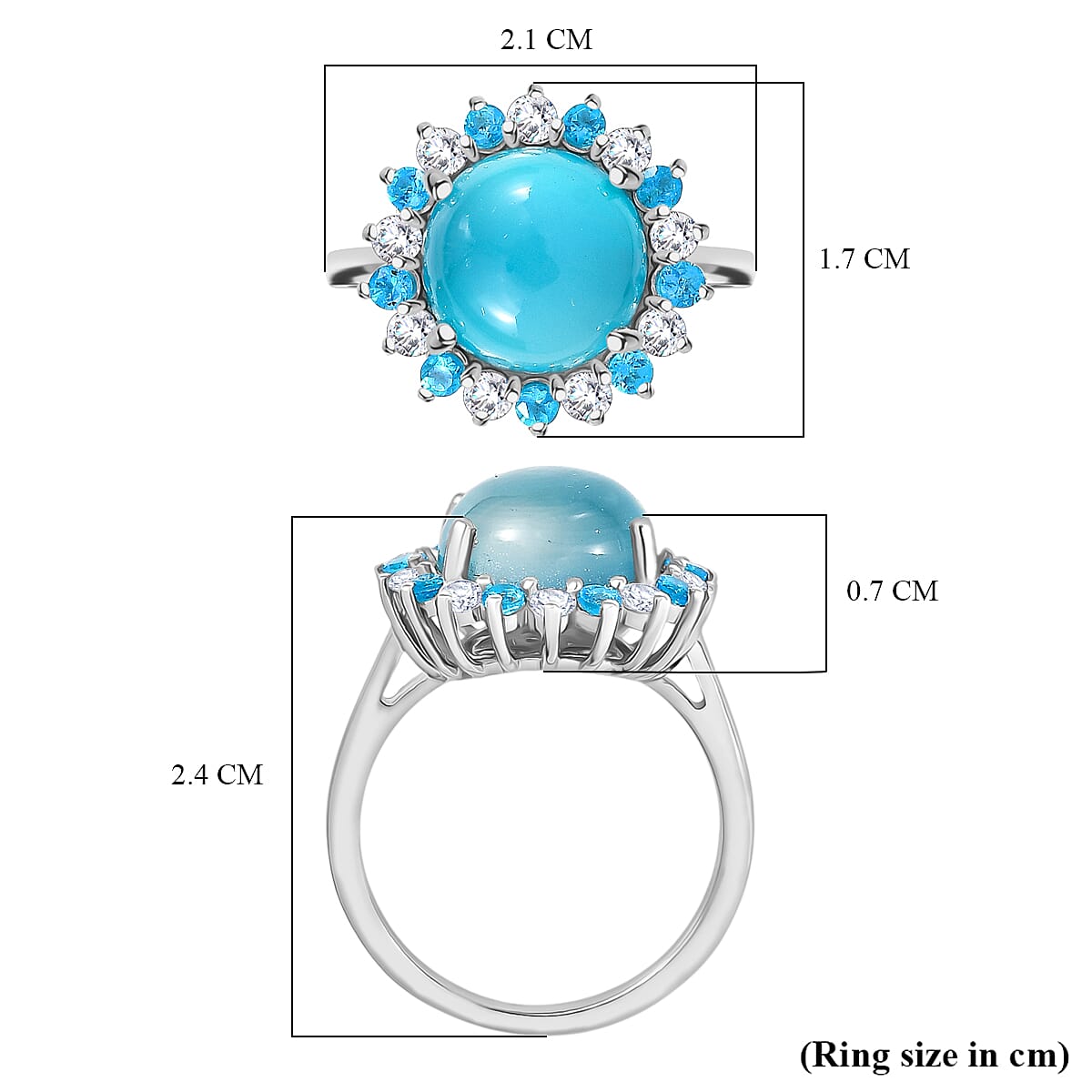 D'Joy Paraiba Moonstone, White Zircon &amp; Neon Apatite Halo Ring in Rhodium Overlay Sterling Silver 4.77 Ct. 8324650 6