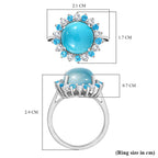 D'Joy Paraiba Moonstone, White Zircon & Neon Apatite Halo Ring in Rhodium Overlay Sterling Silver 4.77 Ct._8324650_5