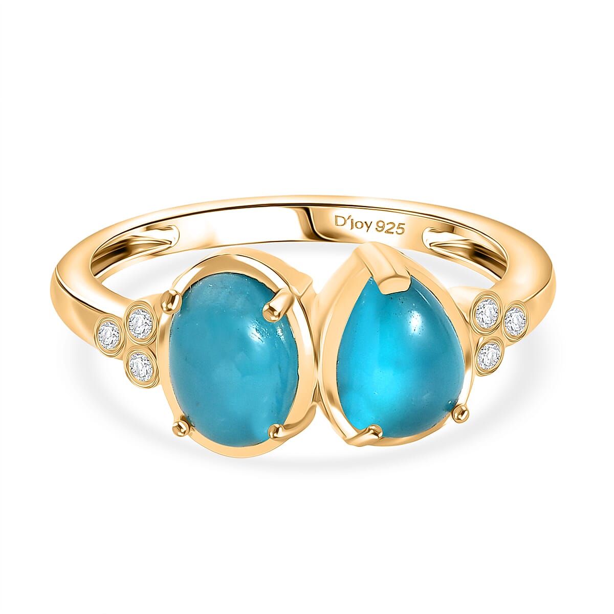D'Joy Paraiba Moonstone &amp; White Zircon Ring in 18K Yellow Gold Plated Sterling Silver 2.81 Ct. V32538814 0