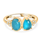 D'Joy Paraiba Moonstone & White Zircon Ring in 18K Yellow Gold Plated Sterling Silver 2.81 Ct._8324784