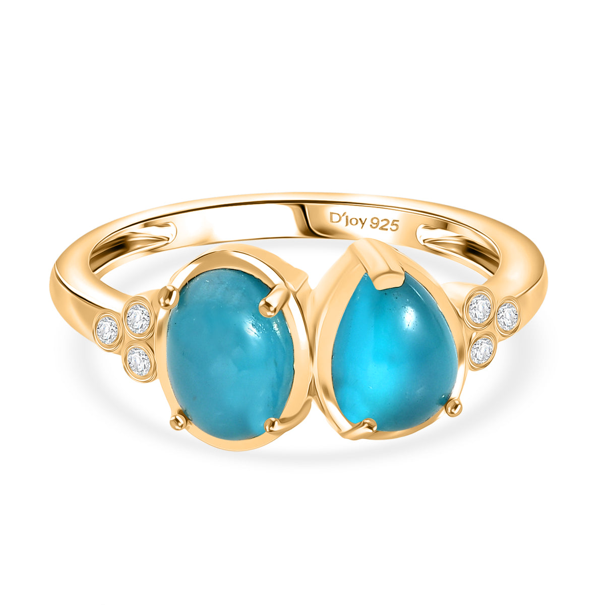 D'Joy Paraiba Moonstone &amp; White Zircon Ring in 18K Yellow Gold Plated Sterling Silver 2.81 Ct. 8324789 0