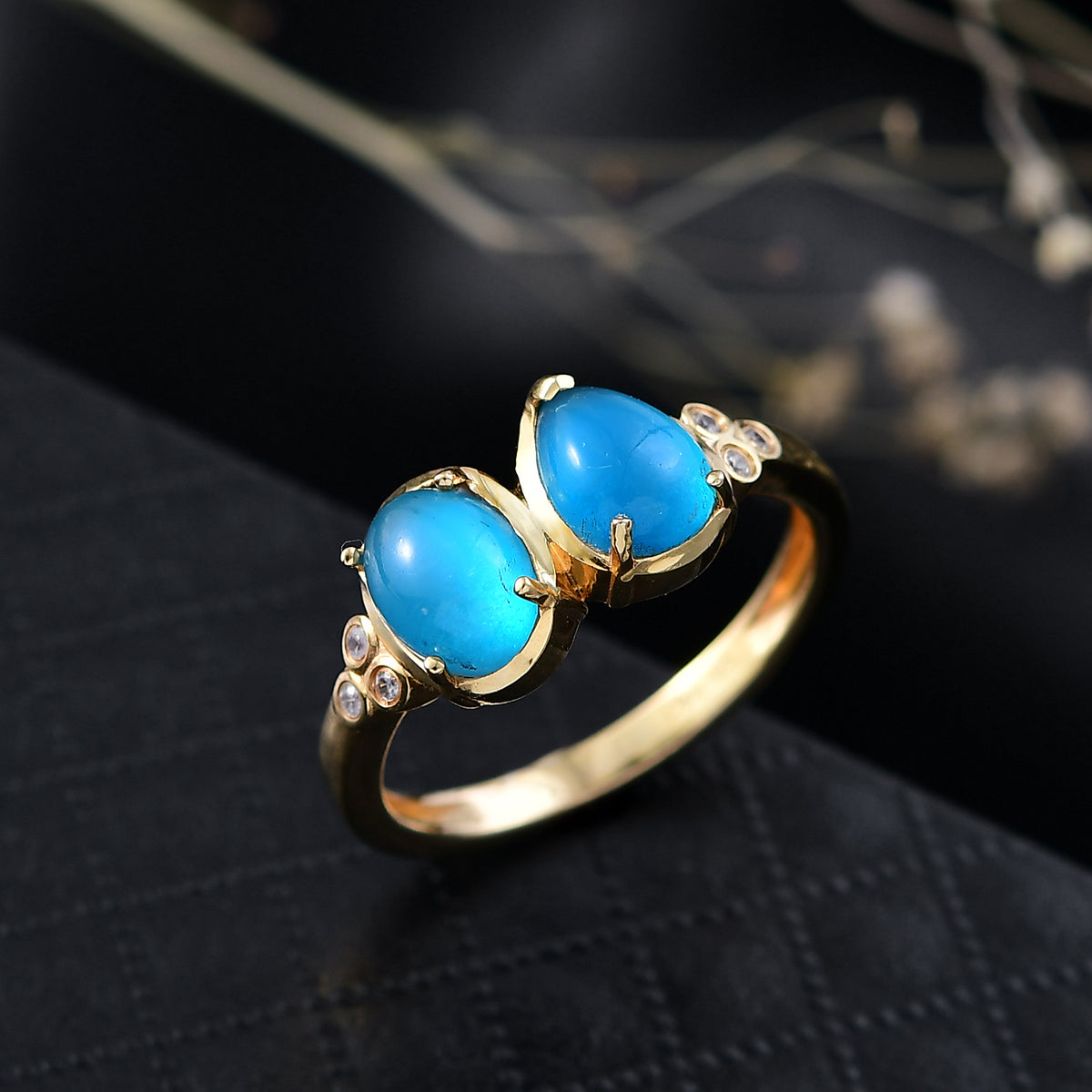 D'Joy Paraiba Moonstone &amp; White Zircon Ring in 18K Yellow Gold Plated Sterling Silver 2.81 Ct. 8324789 2