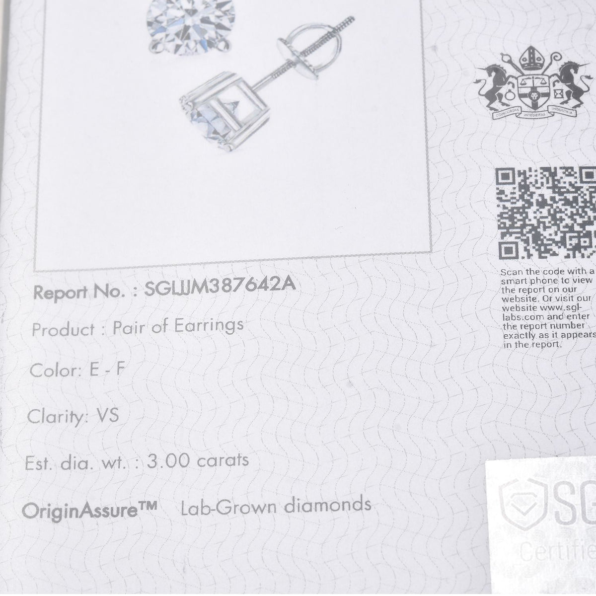 LUXURIANT 3 Ct. Lab Grown Diamond Solitaire Stud Earrings in 950 Platinum SGL Certified (VS-EF) 8324790 6