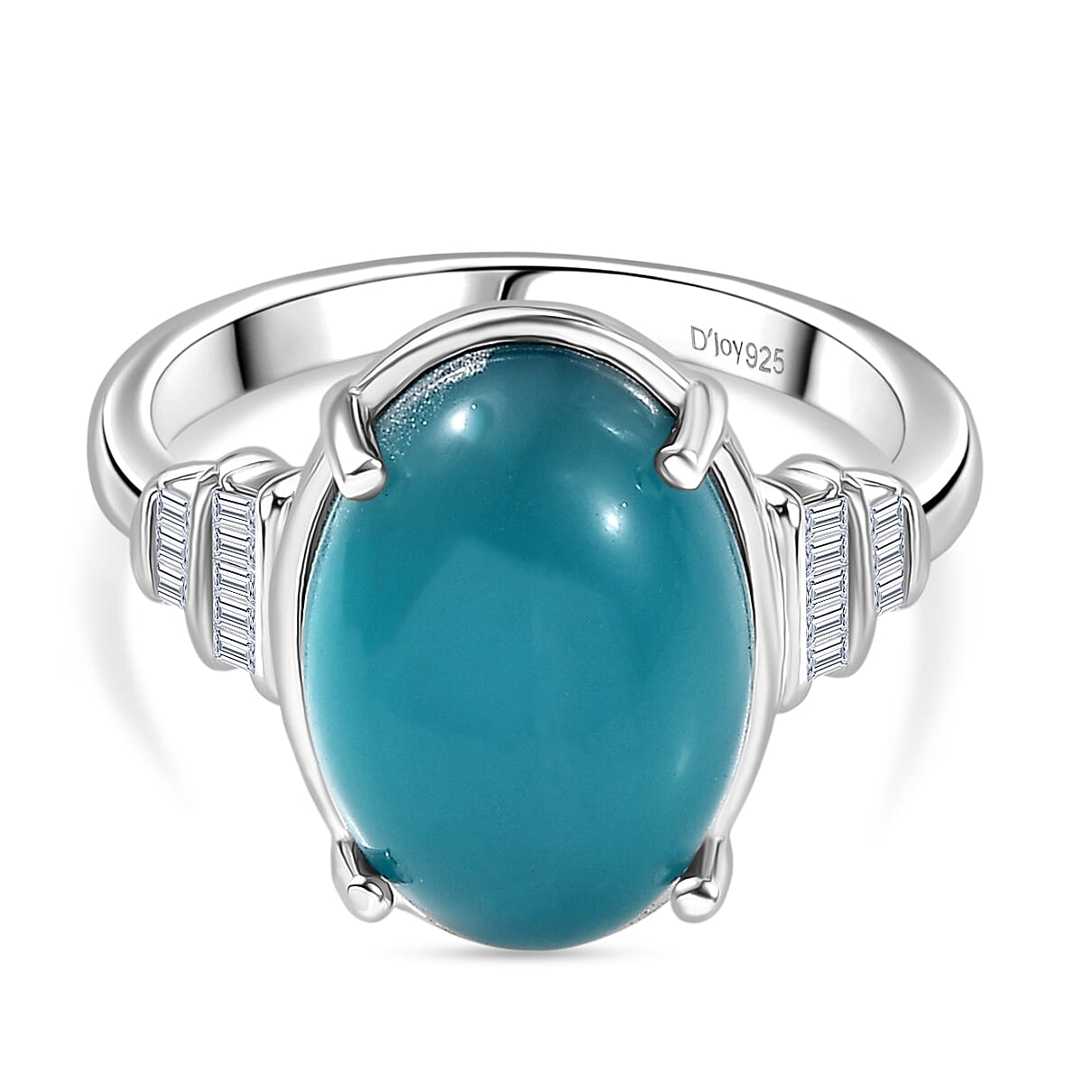 D'Joy Paraiba Moonstone &amp; Natural Diamond  Ring in Rhodium Overlay Sterling Silver 6.53 Ct. V32520201 0