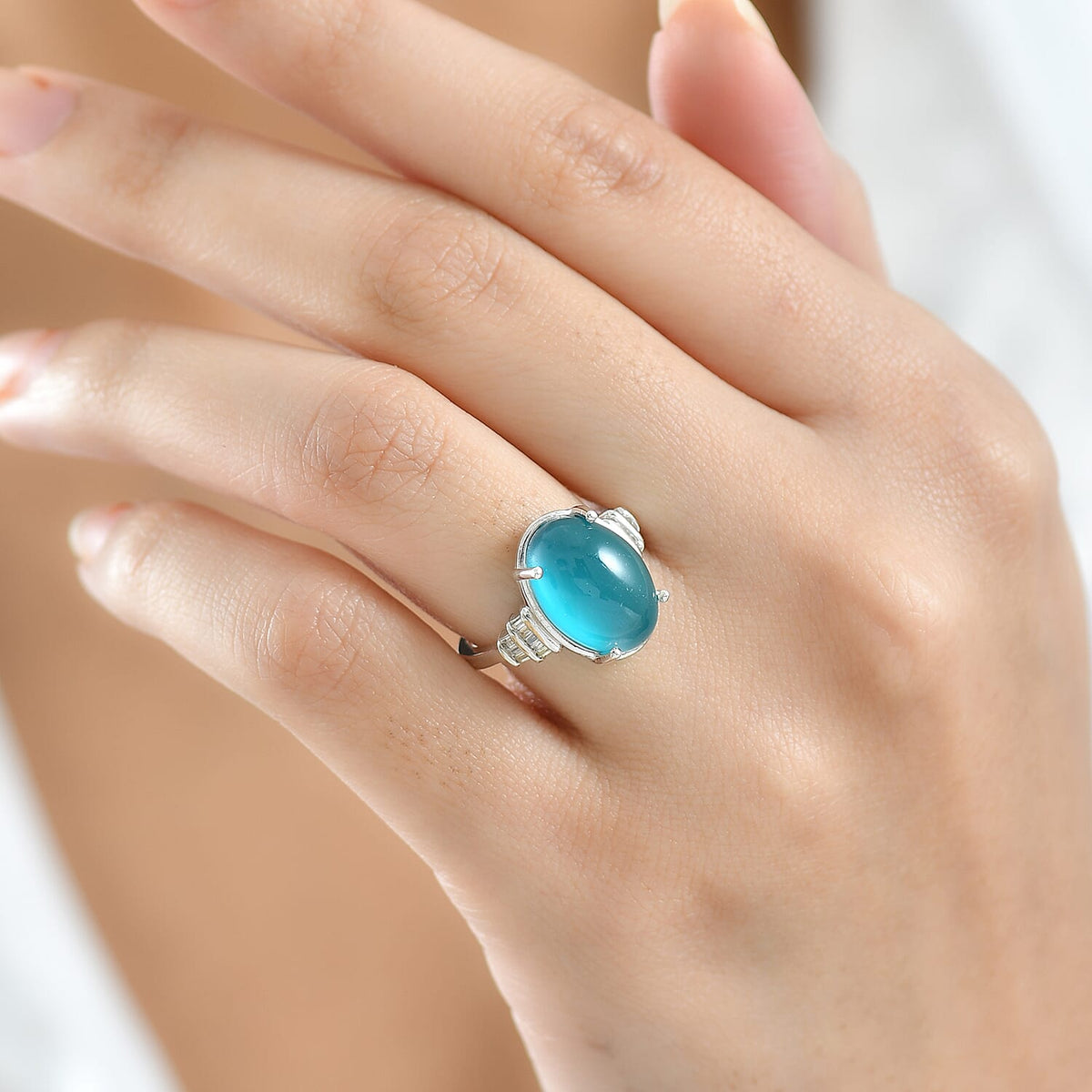 D'Joy Paraiba Moonstone &amp; Natural Diamond  Ring in Rhodium Overlay Sterling Silver 6.53 Ct. V32520201 3