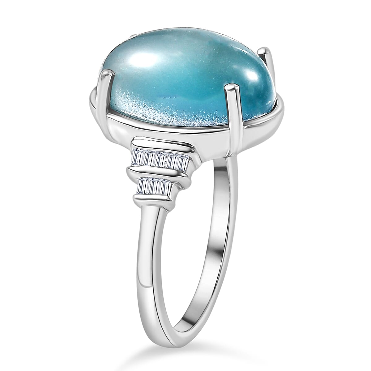 D'Joy Paraiba Moonstone &amp; Natural Diamond  Ring in Rhodium Overlay Sterling Silver 6.53 Ct. V32520201 4