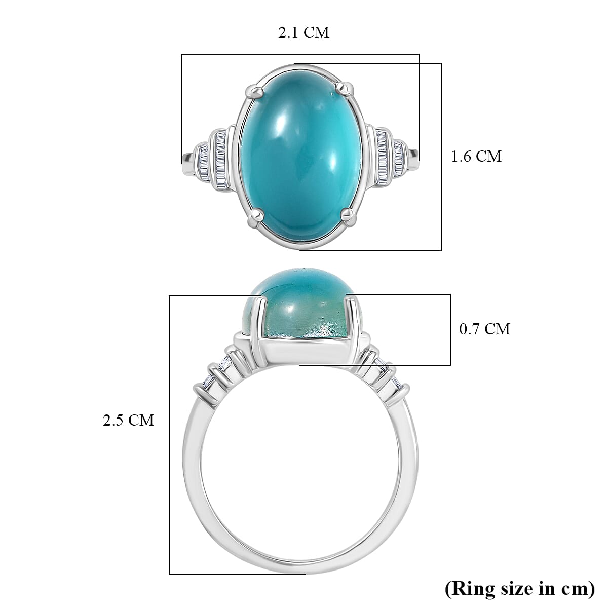 D'Joy Paraiba Moonstone &amp; Natural Diamond  Ring in Rhodium Overlay Sterling Silver 6.53 Ct. V32520201 6