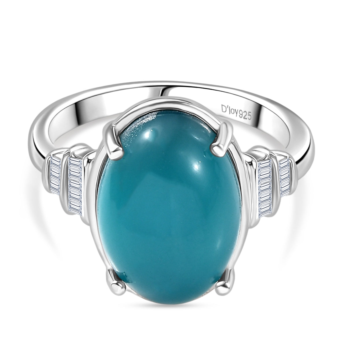 D'Joy Paraiba Moonstone &amp; Natural Diamond  Ring in Rhodium Overlay Sterling Silver 6.53 Ct. V32564756 0