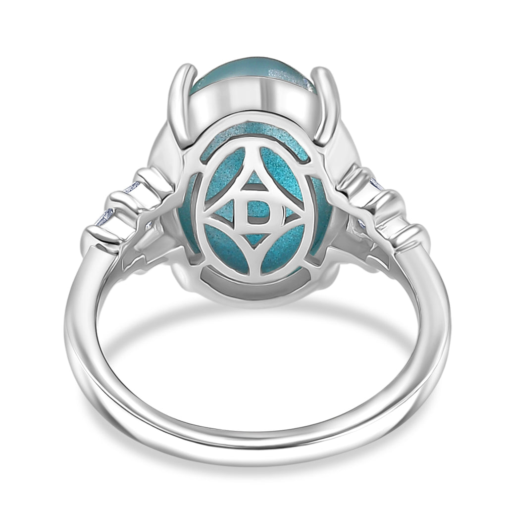 D'Joy Paraiba Moonstone & Natural Diamond  Ring in Rhodium Overlay Sterling Silver 6.53 Ct._8324921_4