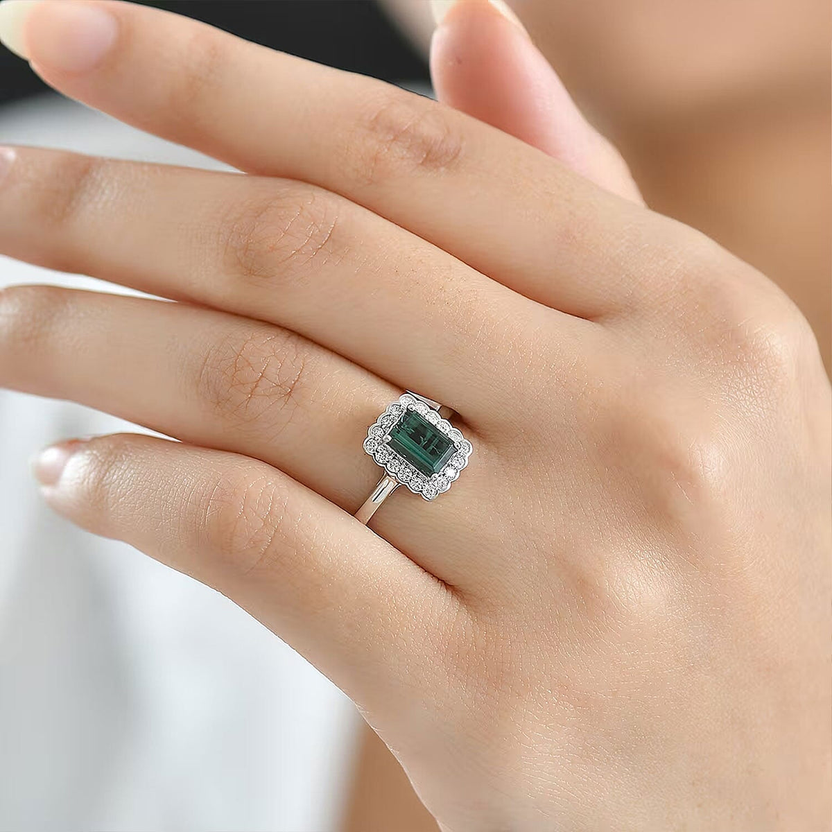 Certified and Appraised RHAPSODY AAAA Lagoon Tourmaline White Diamond VS Main Stone With Surrounding Stone Ring in 950 Platinum, Platinum Wt.5.75 Gms  2.130  Ct. 8325655 1