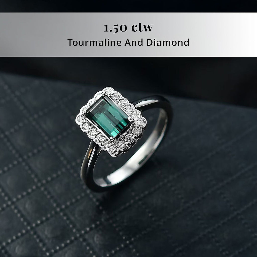 Rhapsody 950 Platinum AAAA Lagoon Tourmaline White Diamond VS Main Stone With Surrounding Stone Ring, Platinum Wt.5.75 Gms  2.130  Ct._8325655_2