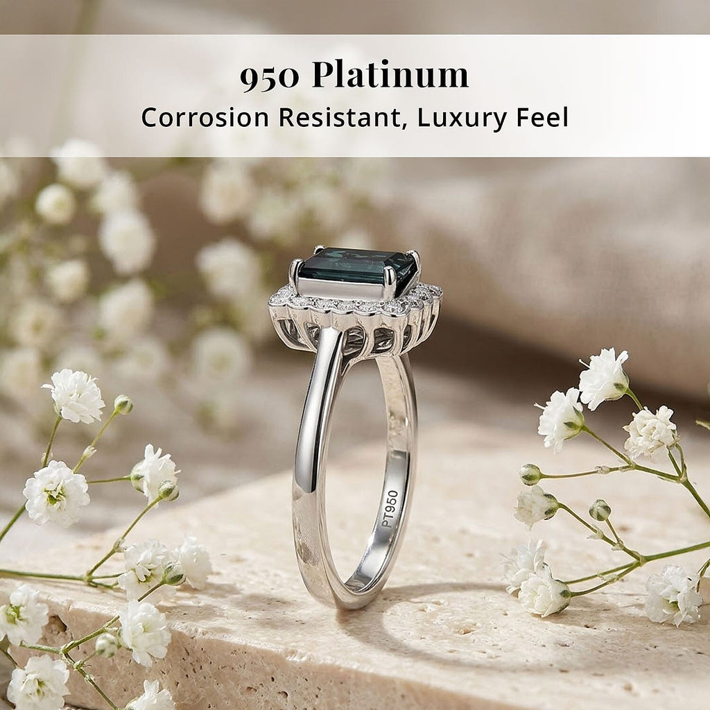 Rhapsody 950 Platinum AAAA Lagoon Tourmaline White Diamond VS Main Stone With Surrounding Stone Ring, Platinum Wt.5.75 Gms  2.130  Ct._8325655_3