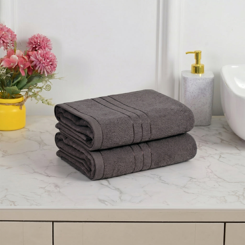Livmore Set of 2 - Cotton Bath Sheets 550GSM (Size 88x172cm) - Charcoal Grey_8326082_1