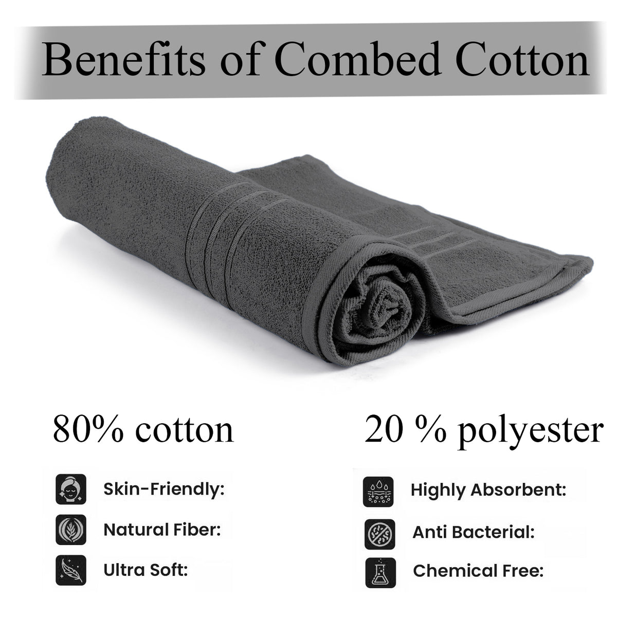 Livmore Set of 2 - Cotton Bath Sheets 550GSM (Size 88x172cm) - Charcoal Grey V32533780 4