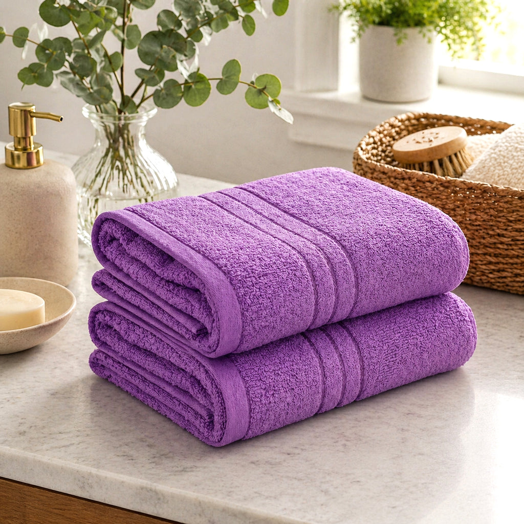 Livmore Set of 2 - Cotton Terry Bath Towel 550GSM (Size 88x172cm) - Purple_8326087_1