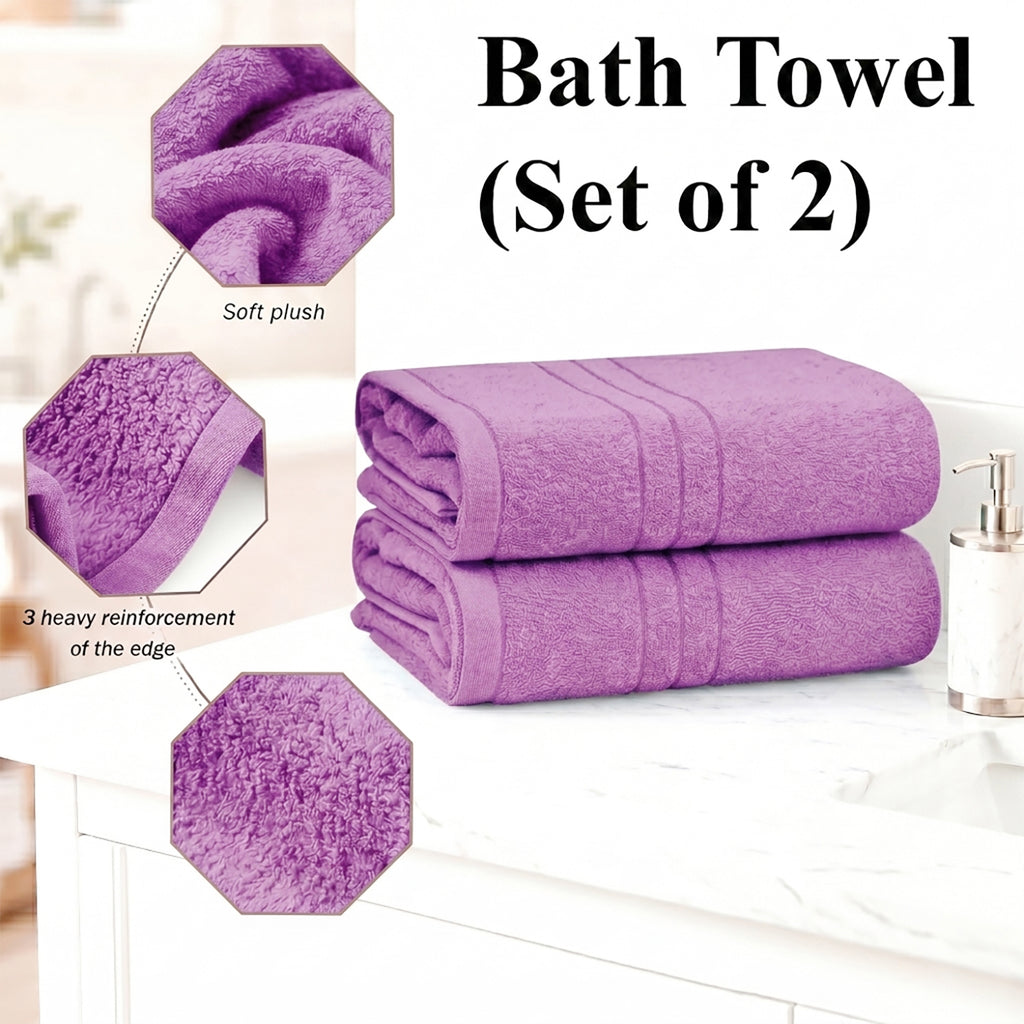 Livmore Set of 2 - Cotton Terry Bath Towel 550GSM (Size 88x172cm) - Purple_8326087_2