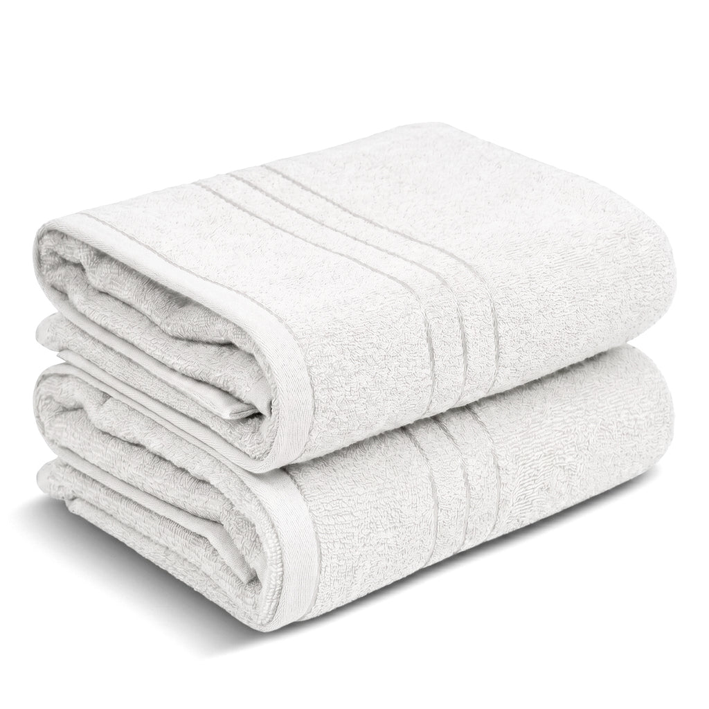 Livmore Set of 2 - Cotton Recycled Terry Bath Towel 550GSM (Size 88x172cm) - White_8326088