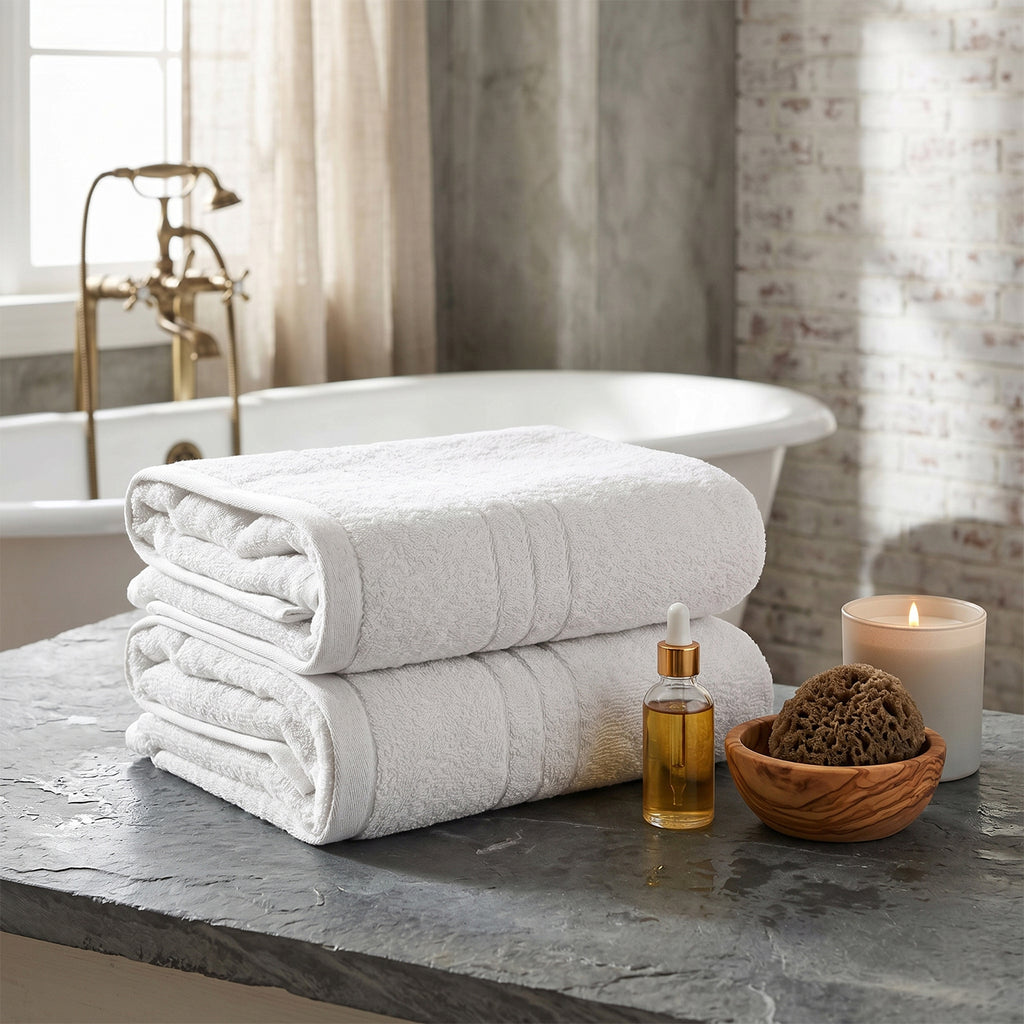 Livmore Set of 2 - Cotton Recycled Terry Bath Towel 550GSM (Size 88x172cm) - White_8326088_1
