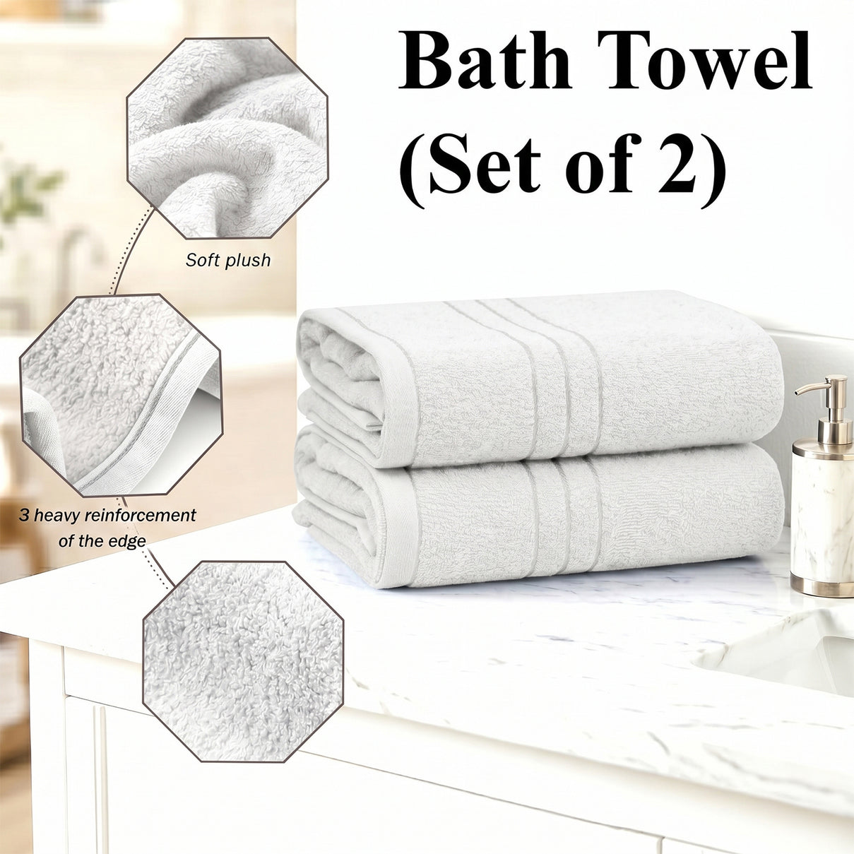 Livmore Set of 2 - Cotton Blend Bath Towel (Size 88x172cm) - White 8326088 2