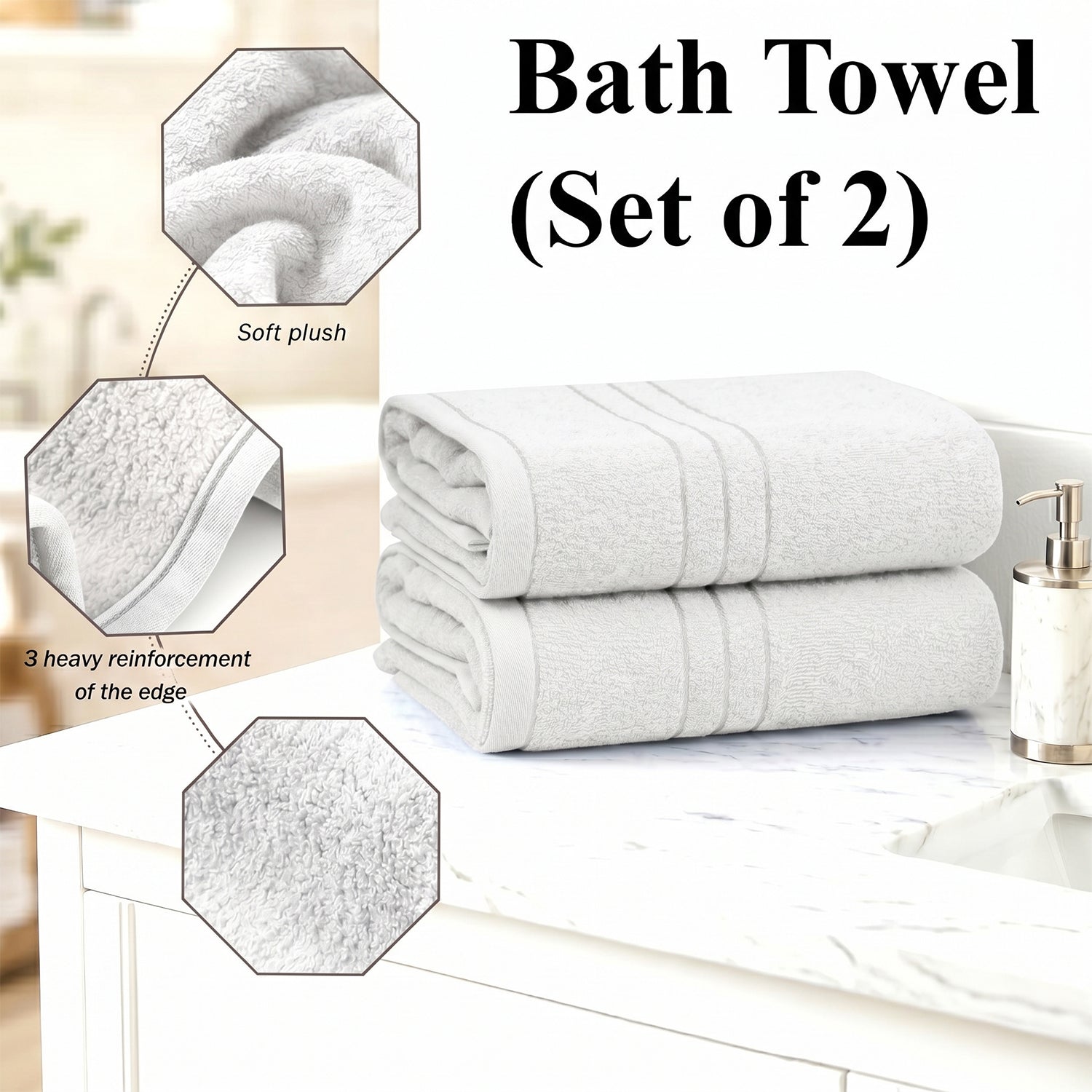 Livmore Set of 2 - Cotton Blend Bath Towel (Size 88x172cm) - White 8326088 2