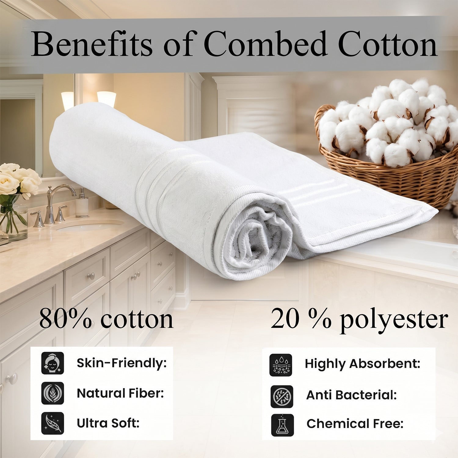 Livmore Set of 2 - Cotton Blend Bath Towel (Size 88x172cm) - White 8326088 3
