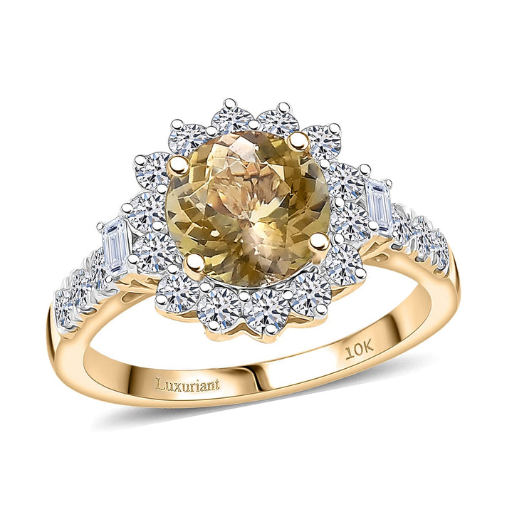 Luxuriant 10K Yellow Gold AAA Natural Golden Tanzanite, Lab Grown Diamond GH, SI Main Stone With Surrounding Stone Ring, Gold Wt.3.07 Gms  2.834  Ct. 8326098 1