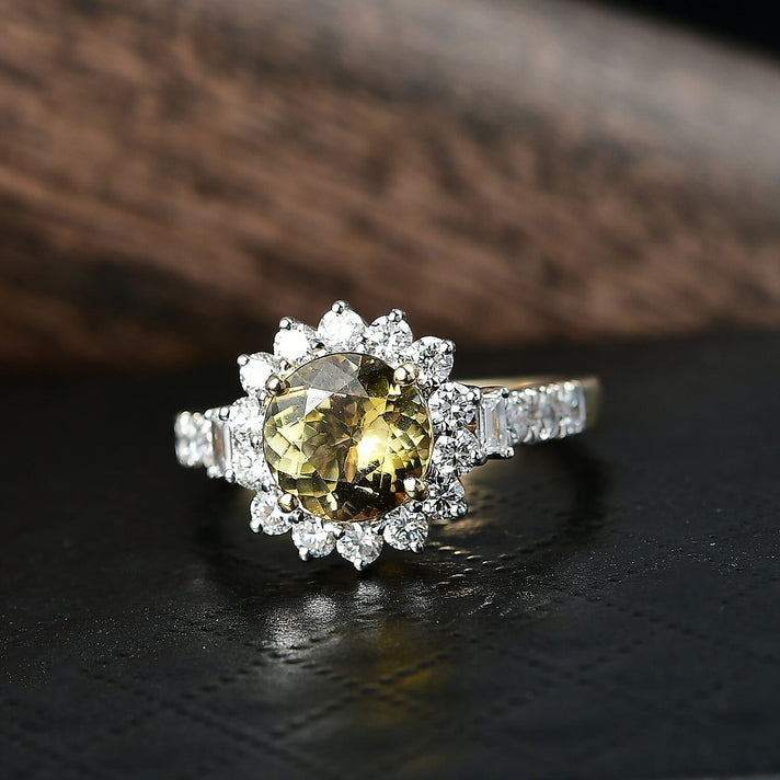Luxuriant 10K Yellow Gold AAA Natural Golden Tanzanite, Lab Grown Diamond GH, SI Main Stone With Surrounding Stone Ring, Gold Wt.3.07 Gms  2.834  Ct. 8326098 2