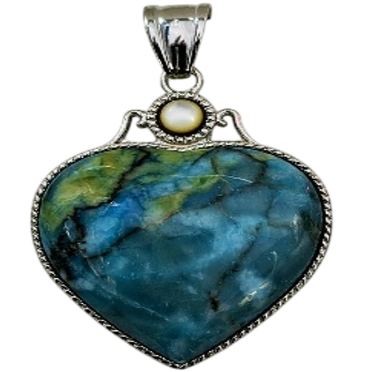 Larimar Blue Crazy Lace Agate Heart Shape &amp; Round Agate Pendant. 8326191 0