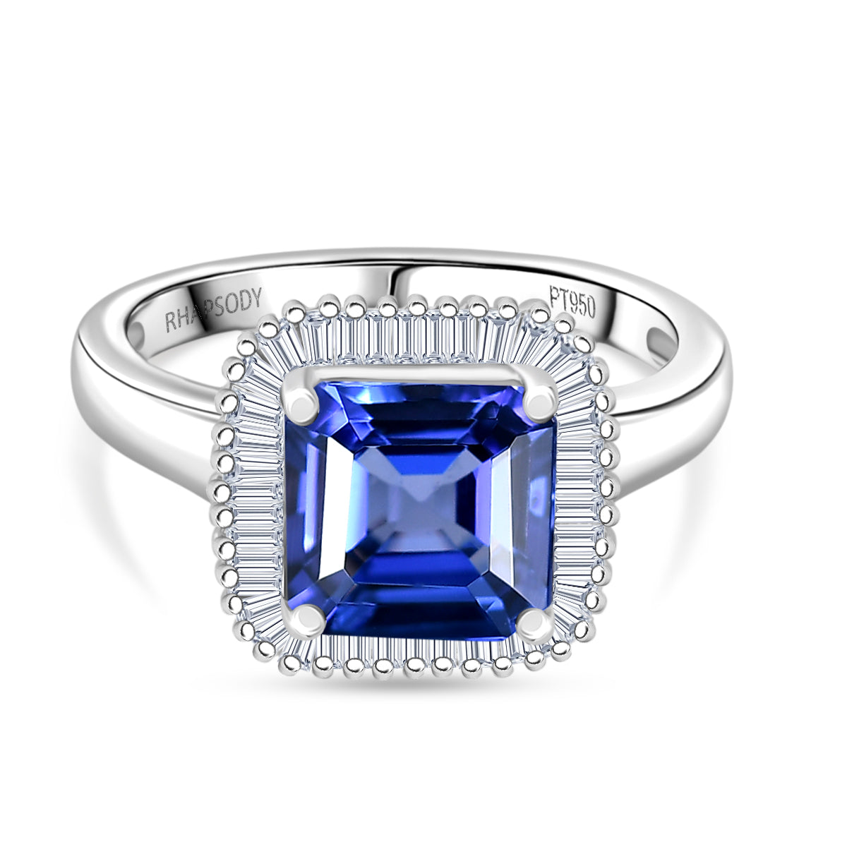Royal Asscher Cut Collection - Rhapsody 950 Platinum AAAA Tanzanite (2.75 Ct.) and Natural Diamond (VS-EF) Halo Ring 3.06 Ct, Platinum Wt. 5.65 Gms 8326623 0