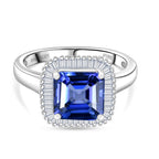 Royal Asscher Cut Collection - Rhapsody 950 Platinum AAAA Tanzanite (2.75 Ct.) and Natural Diamond (VS/EF) Halo Ring 3.06 Ct, Platinum Wt. 5.65 Gms_8326623