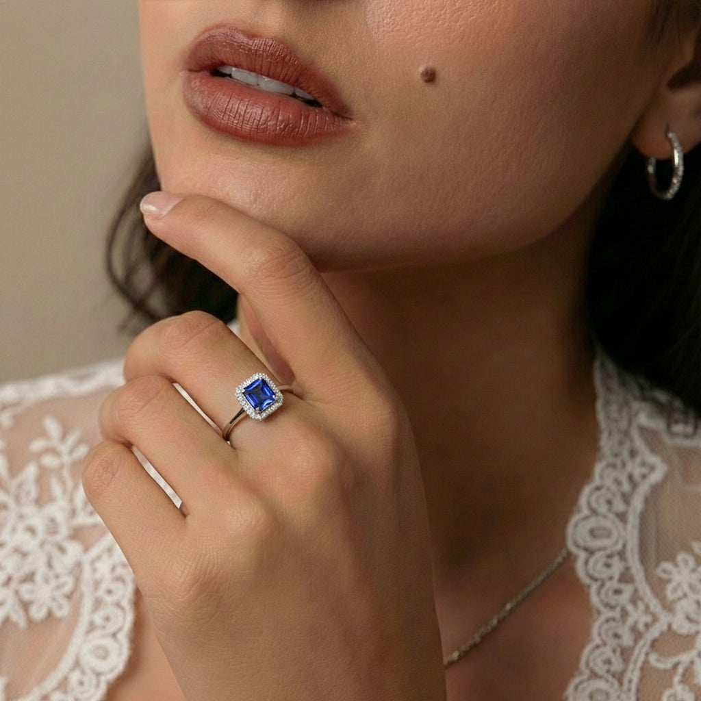 Royal Asscher Cut Collection - Rhapsody 950 Platinum AAAA Tanzanite (2.75 Ct.) and Natural Diamond (VS/EF) Halo Ring 3.06 Ct, Platinum Wt. 5.65 Gms_8326623_2