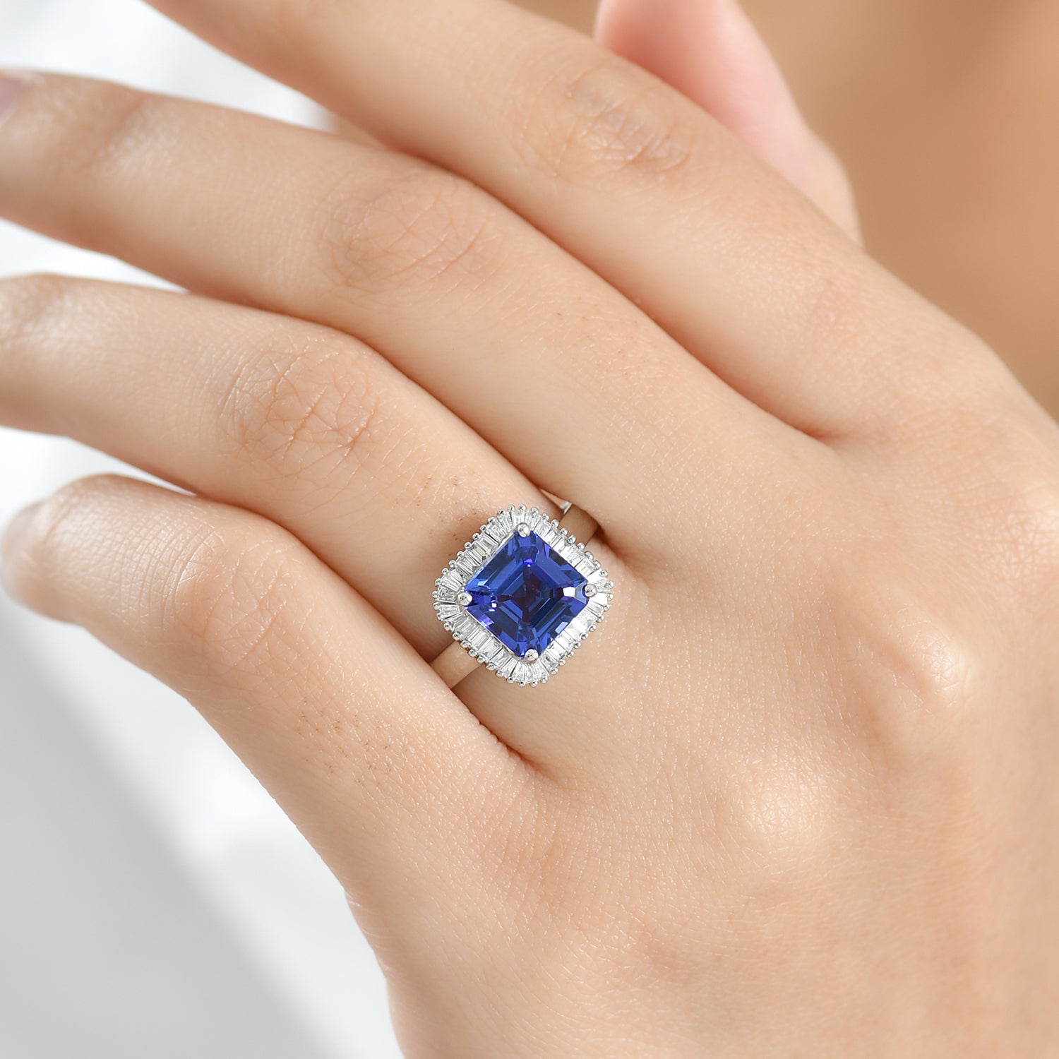 Royal Asscher Cut Collection - Rhapsody 950 Platinum AAAA Tanzanite (2.75 Ct.) and Natural Diamond (VS-EF) Halo Ring 3.06 Ct, Platinum Wt. 5.65 Gms 8326623 4