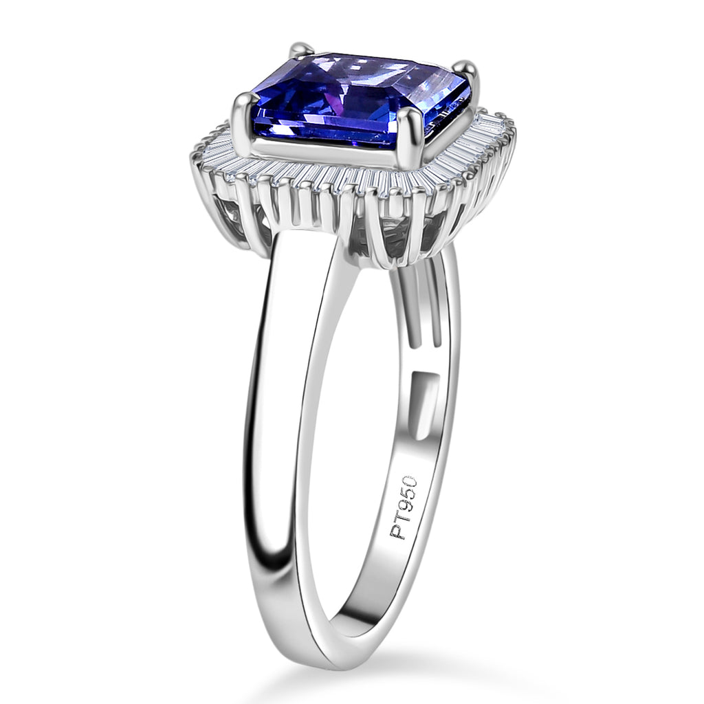 Royal Asscher Cut Collection - Rhapsody 950 Platinum AAAA Tanzanite (2.75 Ct.) and Natural Diamond (VS/EF) Halo Ring 3.06 Ct, Platinum Wt. 5.65 Gms_8326623_4