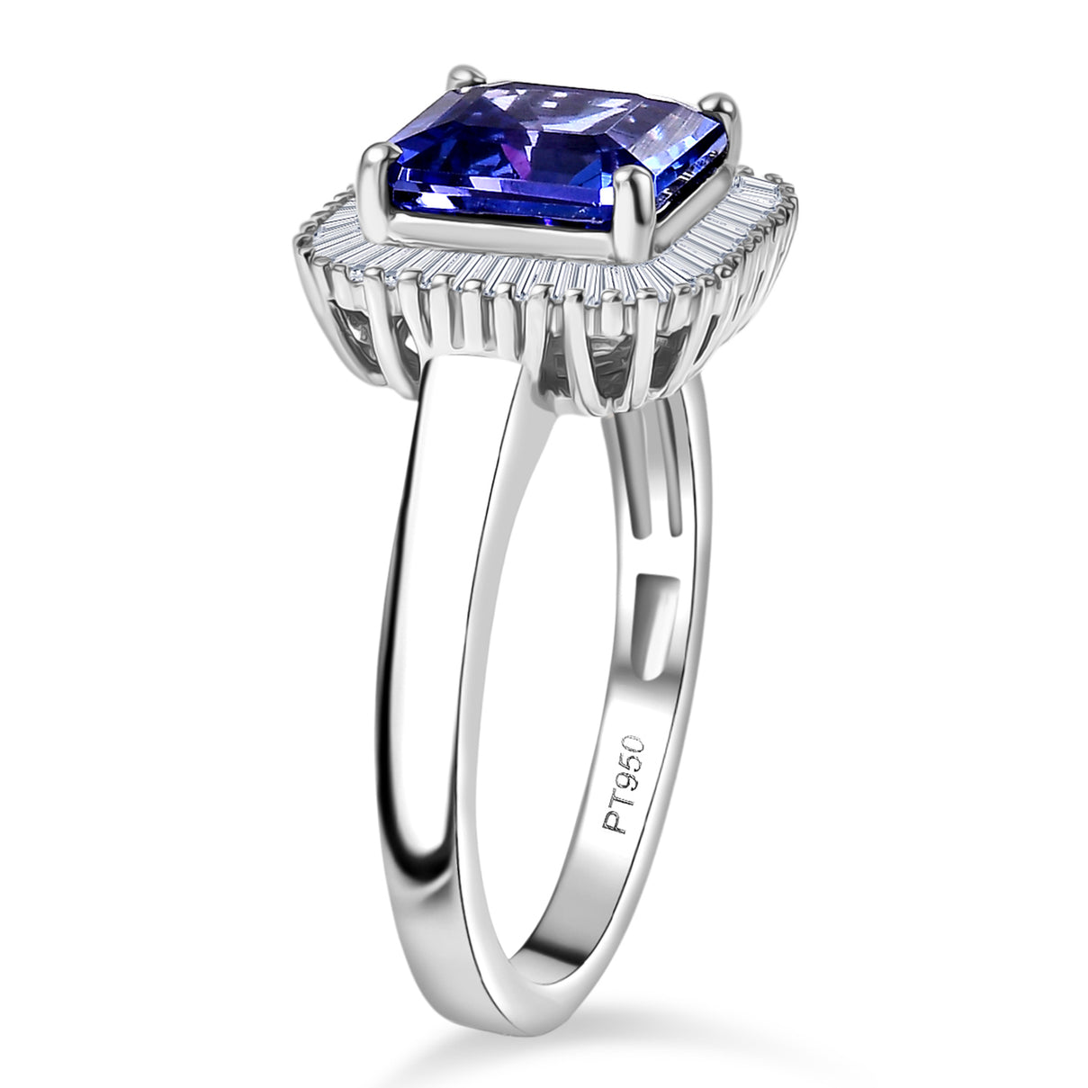 Royal Asscher Cut Collection - Rhapsody 950 Platinum AAAA Tanzanite (2.75 Ct.) and Natural Diamond (VS-EF) Halo Ring 3.06 Ct, Platinum Wt. 5.65 Gms 8326623 5