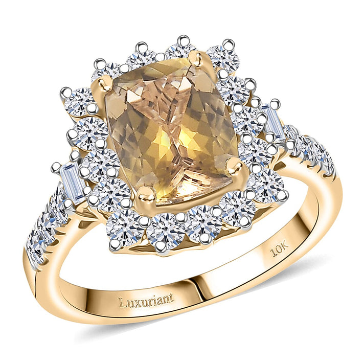 Luxuriant 10K Yellow Gold AAA Natural Golden Tanzanite, Lab Grown Diamond GH, SI Main Stone With Surrounding Stone Ring, Gold Wt.3.04 Gms  3.142  Ct. 8326949 1
