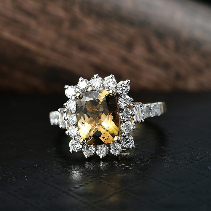 Luxuriant 10K Yellow Gold AAA Natural Golden Tanzanite, Lab Grown Diamond GH, SI Main Stone With Surrounding Stone Ring, Gold Wt.3.04 Gms  3.142  Ct. 8326949 2