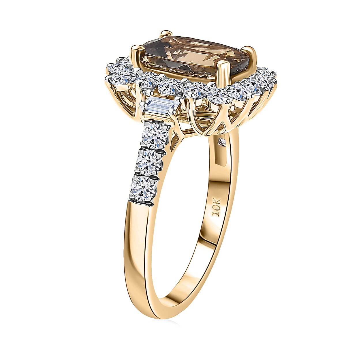 Certified and Appraised LUXURIANT AAA Natural Golden Tanzanite, Lab Grown Diamond GH, SI Main Stone With Surrounding Stone Ring in 10K Yellow Gold, Gold Wt.3.04 Gms  3.142  Ct. 8326949 3