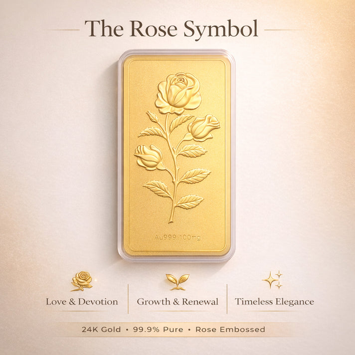 24K Yellow Gold (99.9% Purity) Rose Embossed Collectable (150 x 70 MM) 8328559 2