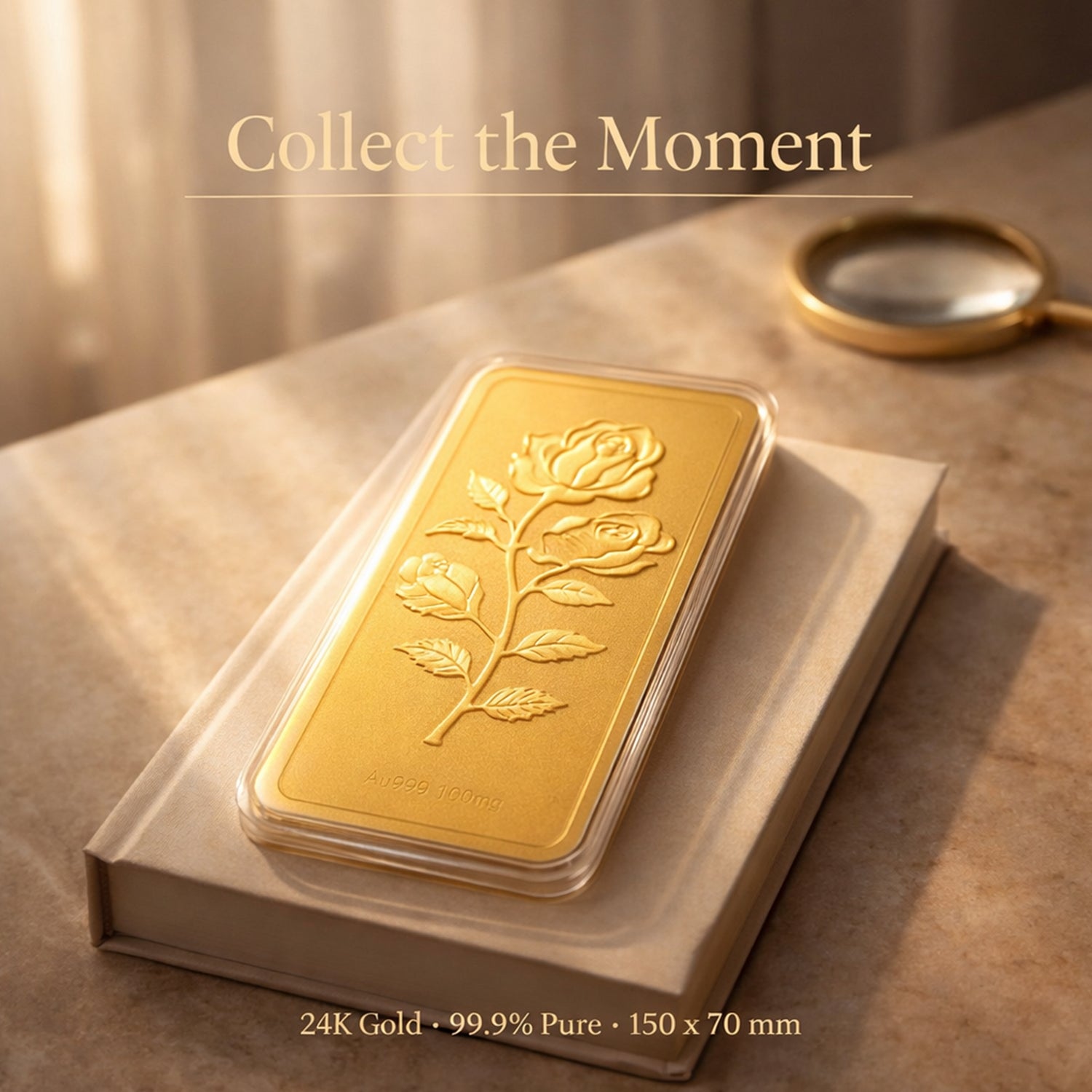 24K Yellow Gold (99.9% Purity) Rose Embossed Collectable (150 x 70 MM) 8328559 3