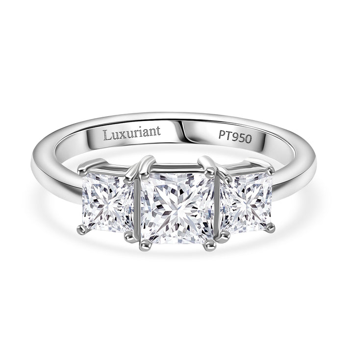 LUXURIANT 2 Ct. Lab Grown Diamond Trilogy Ring in 950 Platinum, SGL Certified 8329695 1