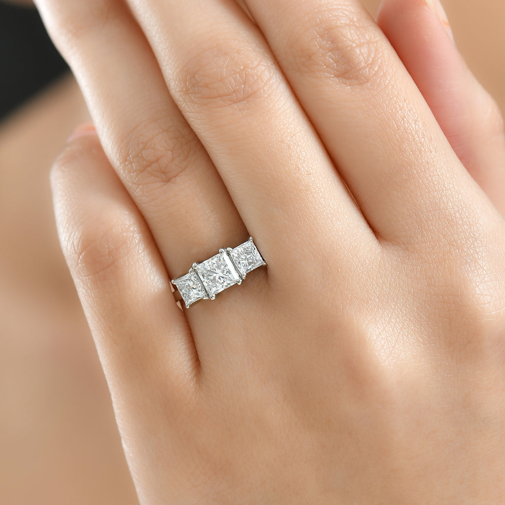 Luxuriant 950 Platinum SGL Certified Lab Grown Diamond (VS/EF) Trilogy Ring 2.00 Ct. 4.00 gram_8329695_2