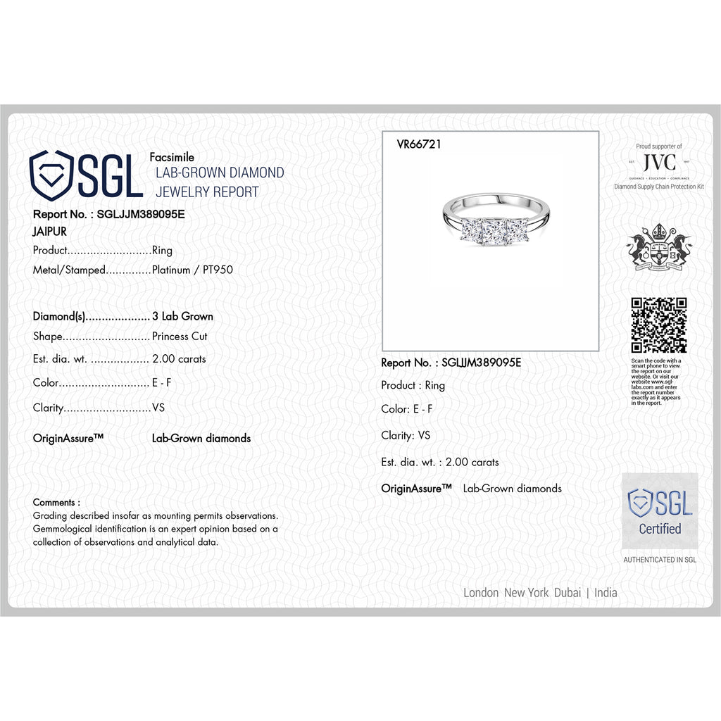 Luxuriant 950 Platinum SGL Certified Lab Grown Diamond (VS/EF) Trilogy Ring 2.00 Ct. 4.00 gram_8329695_6
