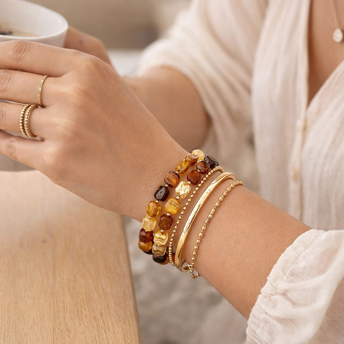 Multi Colour Amber Beads Bracelet (Size - 7.5 Stretchable) 25.00 Ct. 8329704 3