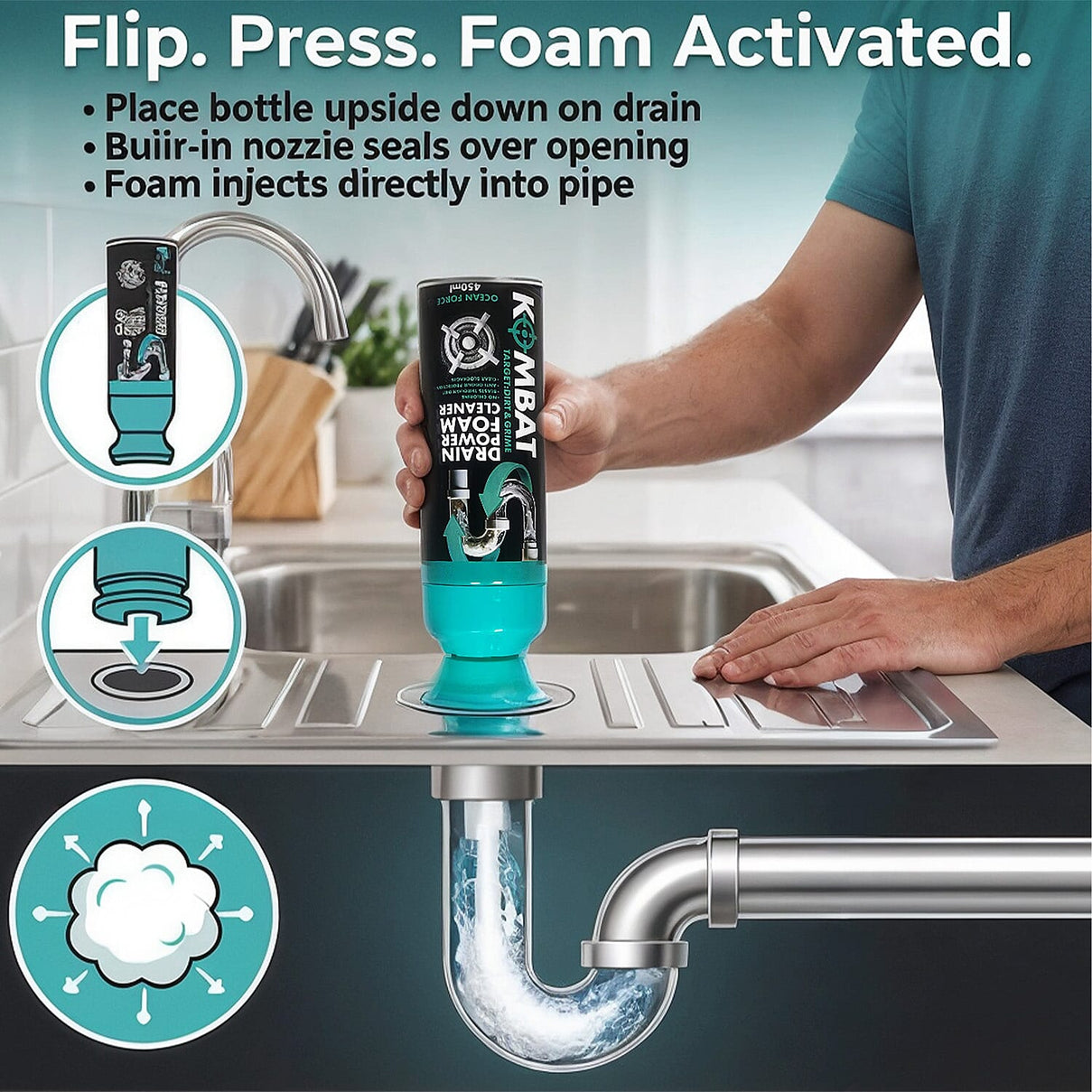 KOMBAT: Drain Power Foam Cleaner (Ocean Force) 8330945 1
