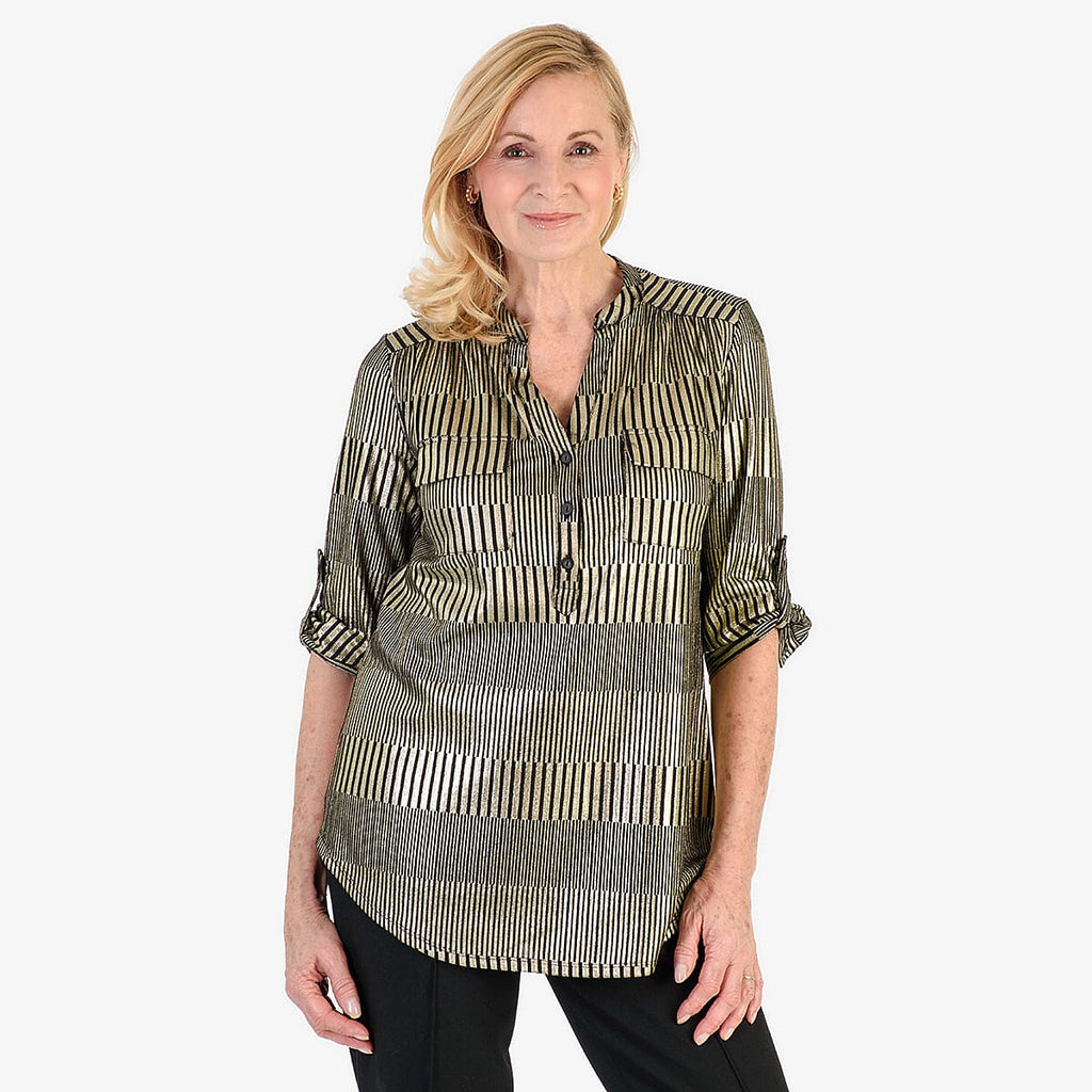 Marina Kaneva Metallic Stripe Top (Size 8) - Gold_8331032_4