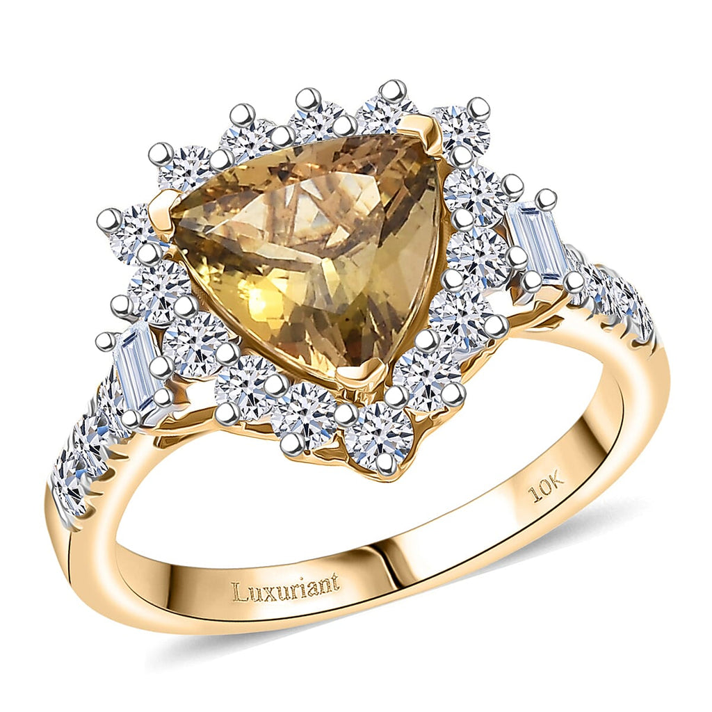 Luxuriant 10K Yellow Gold AAA Natural Golden Tanzanite, Lab Grown Diamond GH, SI Main Stone With Surrounding Stone Ring, Gold Wt.2.69 Gms  2.525  Ct._8331381