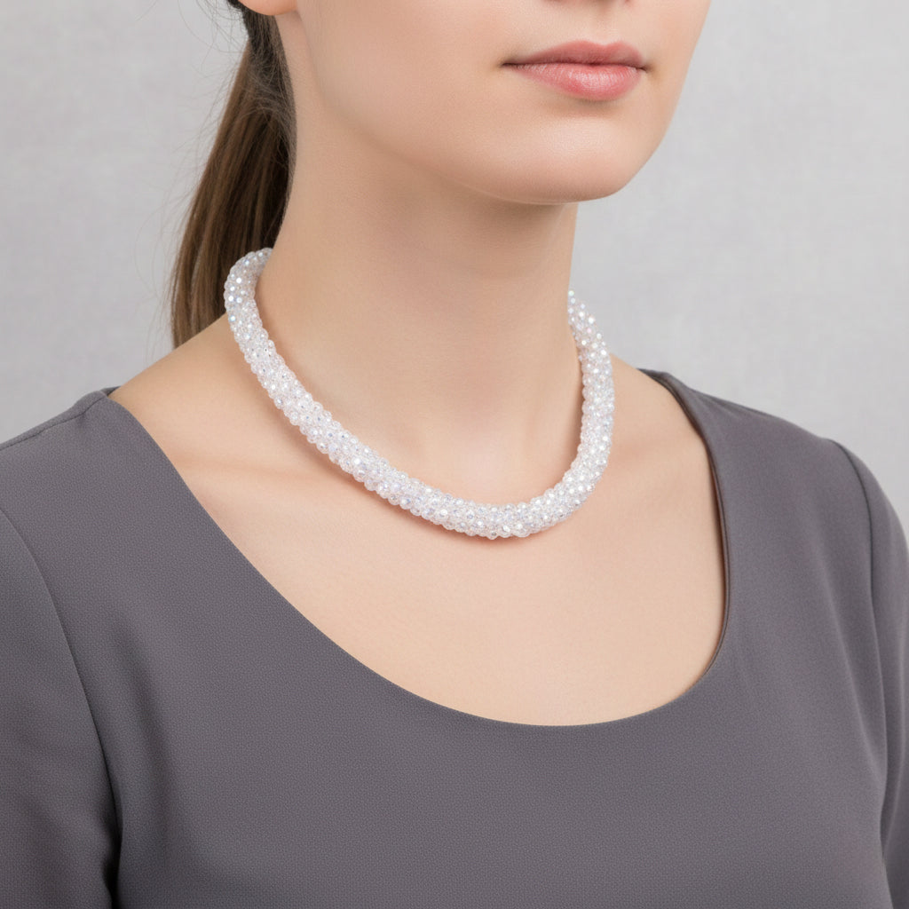 Designer Inspired-White Mystic Crystal Necklace (Size - 20) with Magnetic Clasp_8334817_2