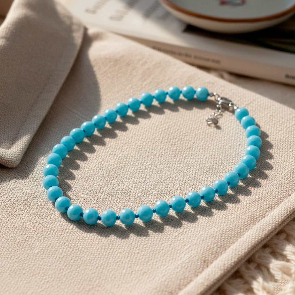 Sleeping Beauty Turquoise Colour Faceted Shell Pearl Necklace (Size 18 + 2 Ext) 200.00 Ct._8335716_1